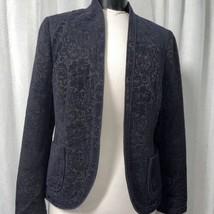 Coldwater Creek Blazer Navy Blue Tapestry Fully Lined Open Front Size S 6/8 - £23.74 GBP