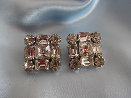 Vintage Weiss Rhinestone Square Clip On Earrings   Signed   Free Shipping - £34.08 GBP