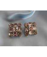 Vintage WEISS Rhinestone Square Clip on EARRINGS - Signed - FREE SHIPPING - $42.50