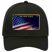 Delaware with American Flag Novelty Black Mesh License Plate Hat - $28.99