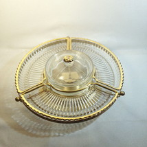 Faber Bros Gold &amp; Clear Small Lazy Susan Appetizer RETRO 4 Part Divided 10 1/2&quot; - £19.65 GBP