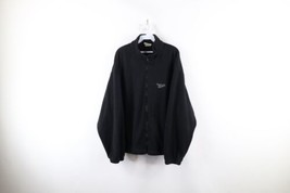 Vintage 90s Reebok Mens Medium Faded Spell Out Full Zip Fleece Jacket Black USA - £46.76 GBP