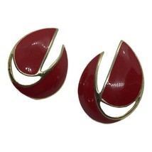 Vintage Trifari Red Enamel Metal Geometric Retro Pierced Earrings - £7.77 GBP