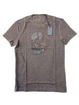 John Varvatos Men S Dark Brown Wash Running Stitch Floral Skull Applique... - €64,39 EUR