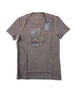 John Varvatos Men S Dark Brown Wash Running Stitch Floral Skull Applique T-Shirt - $97.60 CAD