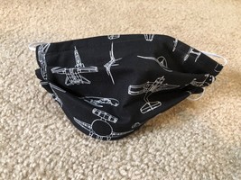 Black planes outline Military print handmade cotton face mask reversible - £9.05 GBP