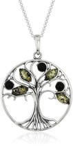 New 18&quot; Green Amber Gem Stone Sterling Silver Tree Pendant Necklace NWT - £26.48 GBP