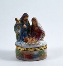 Christmas Nativity Trinket Box W Hinged Lid Holy Family Mary Joseph Baby... - $12.49