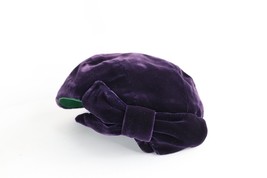 Vtg 20s 30s Roaring 20s Flapper Girl Velvet Velour Bowtie Hat Cap Purple Womens - £55.82 GBP