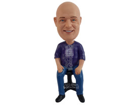 Custom Bobblehead Funny looking guy sitting on a computer chair with hands on le - £79.75 GBP