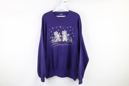 Vtg 90s Streetwear Womens XL Faded Snow Cat Kitten Crewneck Sweatshirt Purple - £35.05 GBP