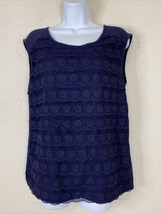 Gap Womens Size M Blue Lace Ribbon Layered Stretch Blouse Sleeveless - $9.14