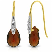 6.06 Carat 14K Yellow Gold Fish Hook Earrings w/ Diamonds &amp; Briolette Garnets - £396.49 GBP