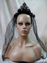 Black Gothic Baroque Tiara Headband Veil Bride Widow Day of Dead Vampire... - $18.94 CAD