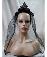 Black Gothic Baroque Tiara Headband Veil Bride Widow Day of Dead Vampire... - $18.94 CAD
