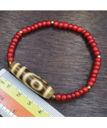 2 Slide Eyes Old Himalayan Tibetan Agate DZI Bead Unique pattern Bracelet - €63,32 EUR