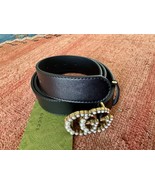 Gucci GG Marmont Leather Black Faux Pearl Gold Buckle 50/125 Belt - $3,296.78 MXN
