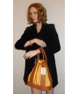 VALENTINA ITALIAN LEATHER DRAWSTRING BUCKET BAG IN YELLOW/ TAN NWT - $179.99