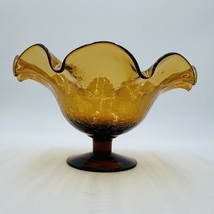 Blenko Art Glass Amberina Footed Vase Ruffled Crackled Compote 5.5in H x... - $67.50