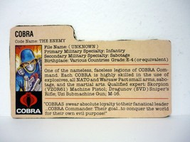 GI Joe Cobra Enemy File Card Vintage Action Figure Accessory Part 1982-1983 - £10.65 GBP