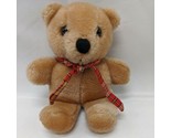 Vintage 5&quot; Dakin Light Brown Teddy Bear Plush With Colorful Plaid Bow - £17.44 GBP