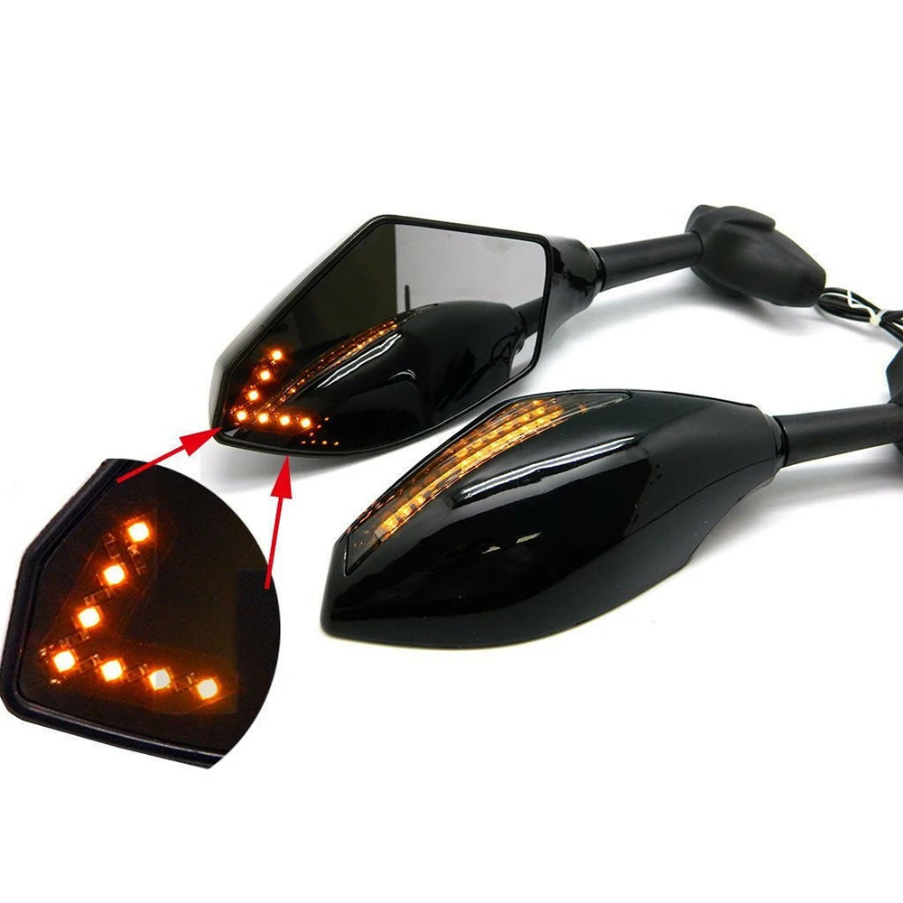 Motorcycle Black LED Integrated Turn Signal Rear View Mirror Side Rearview Mirro - £345.93 GBP