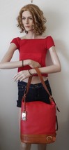 VALENTINA ITALIAN LEATHER CONVERTIBLE BUCKET TOTE/HOBO IN RED/TAN NWT - $189.99