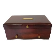 Reed Barton Jewelry Box Vtg Mahogany Wood 2 Drawer Red Velvet Lined Brass Knobs - £79.61 GBP