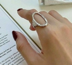 925 Silver Solid Chunky Bright Bent Oval Circle Round Open Band Ring Womens Gift - £68.13 GBP