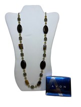 Avon Long Green Necklace with Tiger's Eye Accents (4309) - £19.84 GBP