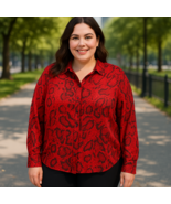Jones New York Signature Woman Candy Red Snake Print Blouse 1X Button Do... - €20,60 EUR