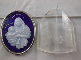 1983 Madonna &amp; Child Hallmark Christmas Ornament cobalt blue &amp; clear acrylic set - £7.90 GBP