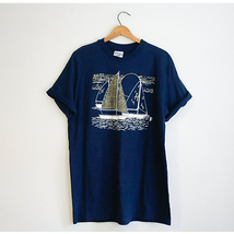Vintage Gold Glitter Nautical Stylized Sail Boat T Shirt Large - $17.42