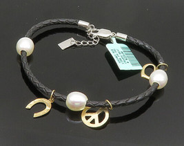 925 Silver &amp; 14K GOLD - Vintage Pearls &amp; Assorted Charms Rope Bracelet - BT8082 - £117.16 GBP