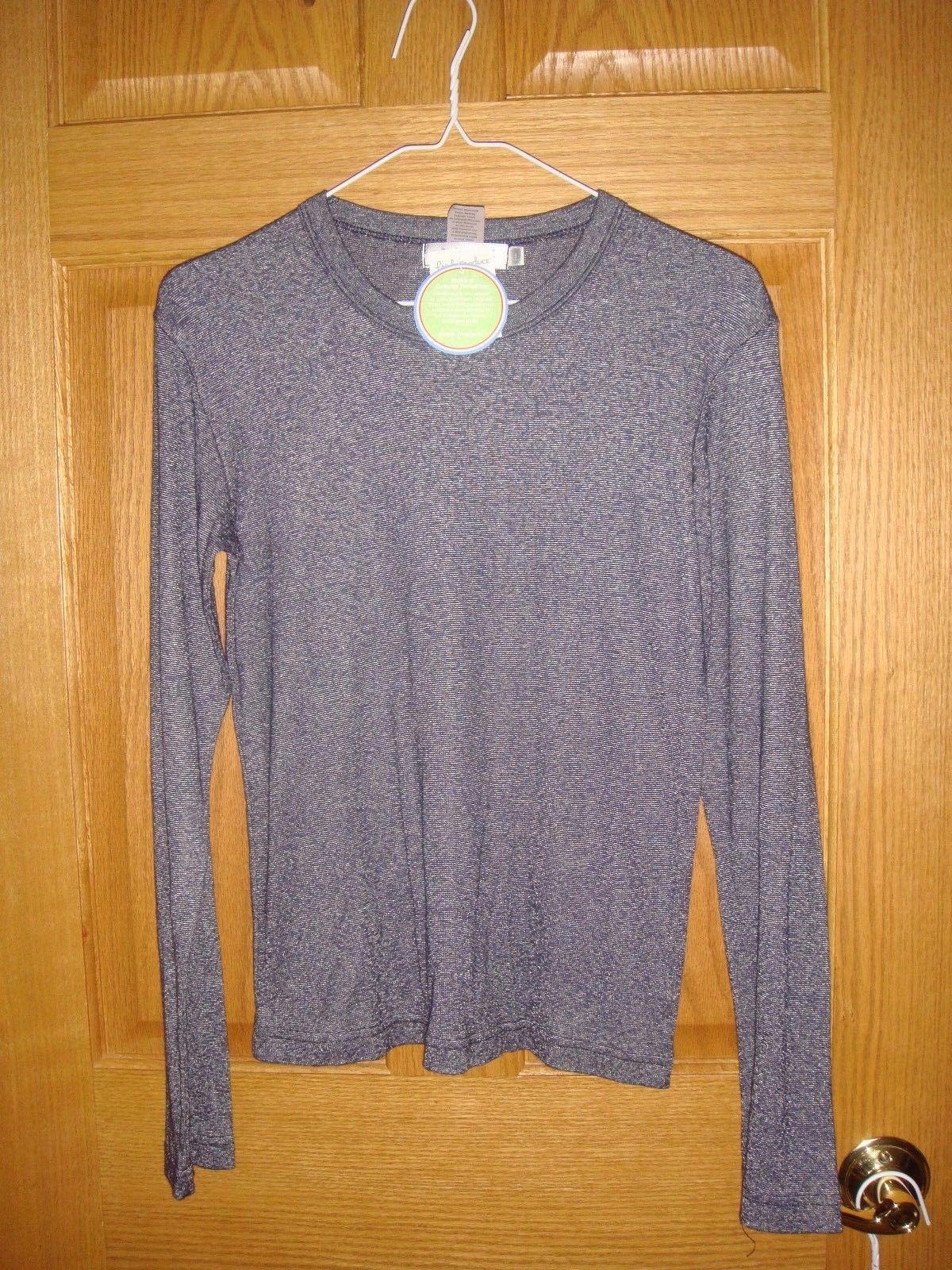 Fresh Produce Top L Indigo Soft Sheen Etched Floral NWT - $15.49
