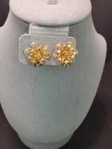 Gorgeous Vintage Gold Over Sterling Silver Filigree Rose Screw Back Earrings - £21.14 GBP