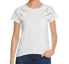 Design History Womens White Pocketed Lace Up At Front Shoulders Short Sleeve M - £18.05 GBP