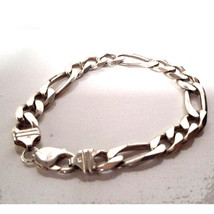KC MEN&#39;S ITALIAN  925 STERLING SILVER FIGARO LINKS BRACELET SKY - $202.70