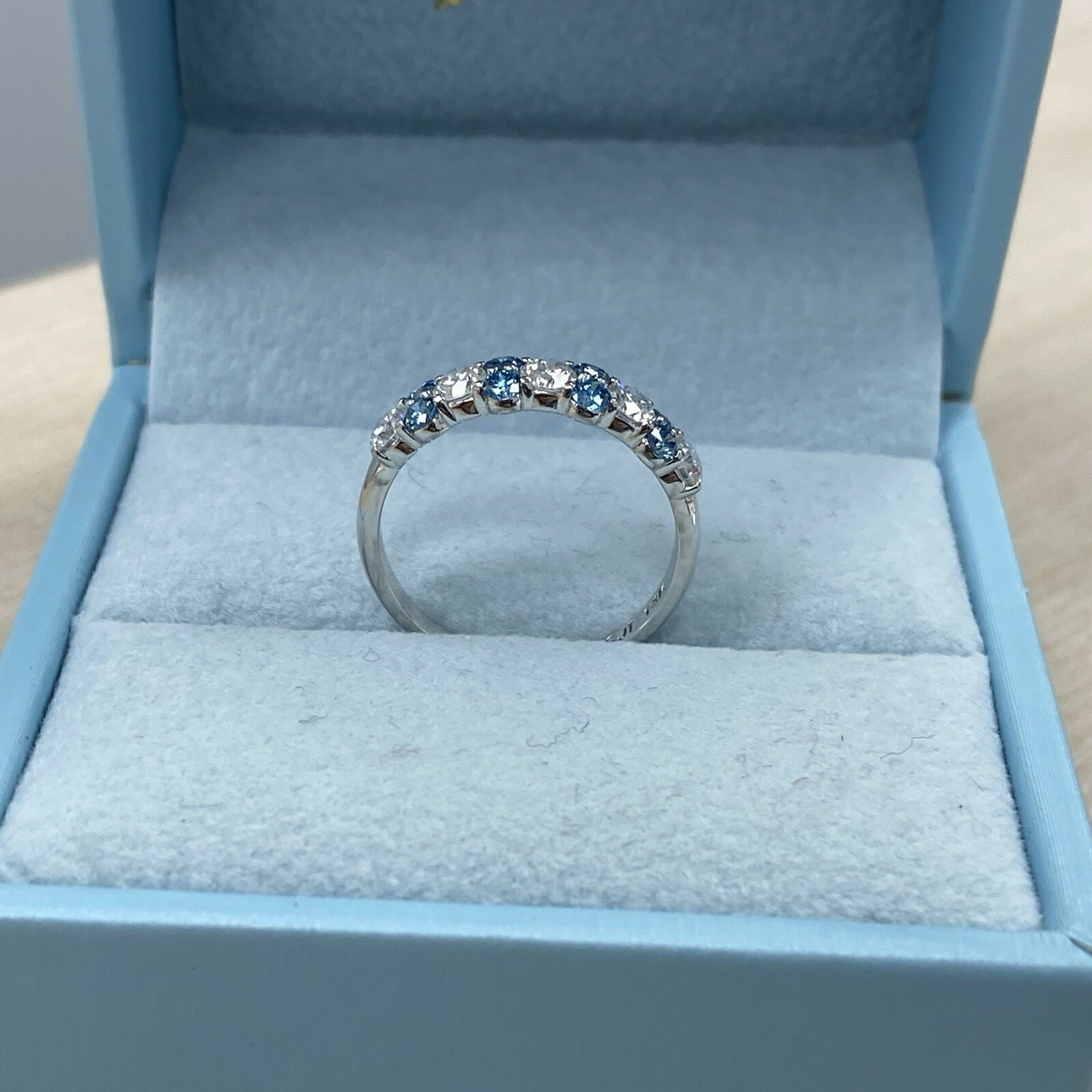 White Blue 1.00 Ct Round Lab Grown Diamond Alternating Wedding Band 14k Gold Item image 4