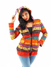 Handmade Boho Hoodie 100% Pre-Washed Cotton Pixie Hood Rainbow S-M-L-XL - £39.95 GBP