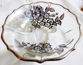VTG STERLING SILVER CITY ON CLEAR CRYSTAL GLASS FLOWERS FOOTED BOWL DISH - $29.70