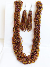 Brown Braided Glass Seed Bead Multi-Strand Necklace &amp; chandelier Earrings set - £27.69 GBP