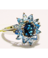 London Blue Topaz Oval &amp; Blue Topaz Cocktail Marquise Ring, Size 7, 2.90... - $61.73 CAD