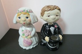 Decapua Bride &amp; Bridegroom Ceramic Bobblehead Figurines Bank Money Pot 8... - $48.51