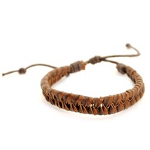 Natural Leather Surfer Bracelet Brown Tight Braided Men Women Hemp Adjustable - £2.32 GBP