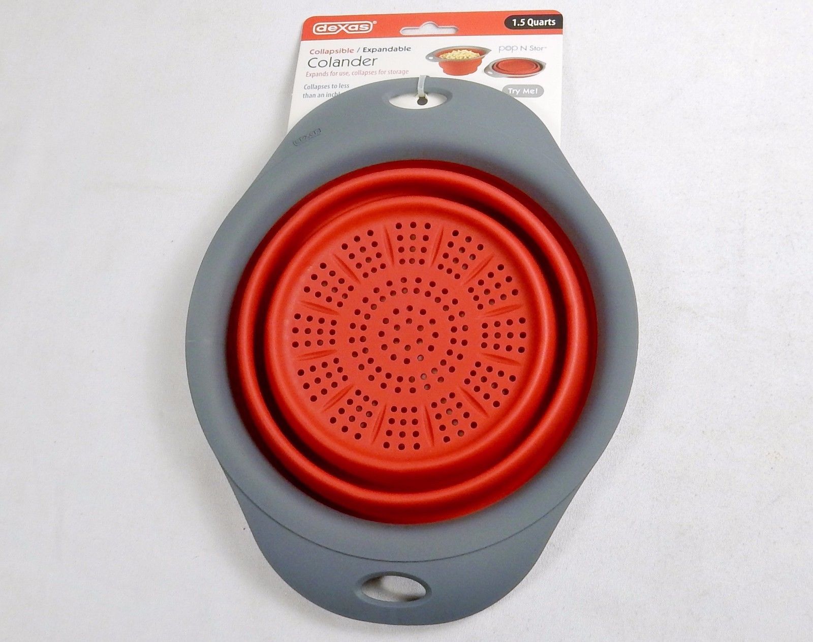 Collapsible Silicone Colander, Dexas Pop-N-Store,  6.5"/1.5Qt ~ RED & GRAY - $14.65