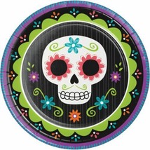 Day of the Dead Skull 8 Ct 9&quot; Lunch Dinner Plates Halloween - £3.47 GBP