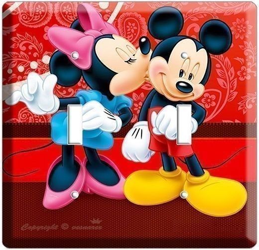 MICKEY MOUSE & MINNIE IN LOVE KISSING DOUBLE LIGHT SWITCH WALL PLATE ROOM DECOR