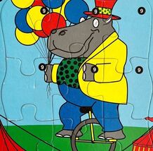 1997 Bingo Patch Circus Puzzle Hippo Unicycle Vintage Frame Tray 9 Pcs G... - $44.86 CAD