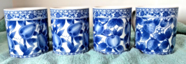 Vintage Andrea By Sadek Fruit &amp; Floral Blue Ware Mugs Porcelain Lot Of 4 - £20.92 GBP